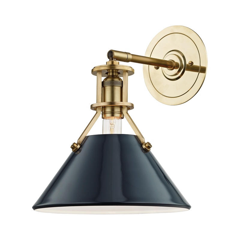 Painted No.2 1-Light Wall Sconce Aged Brass/Darkest Blue