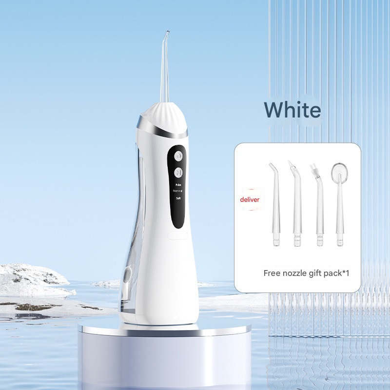 White Cordless Water Flosser & Oral Irrigator – Portable Teeth Cleaner with 3 Modes & 4 Jet Tips