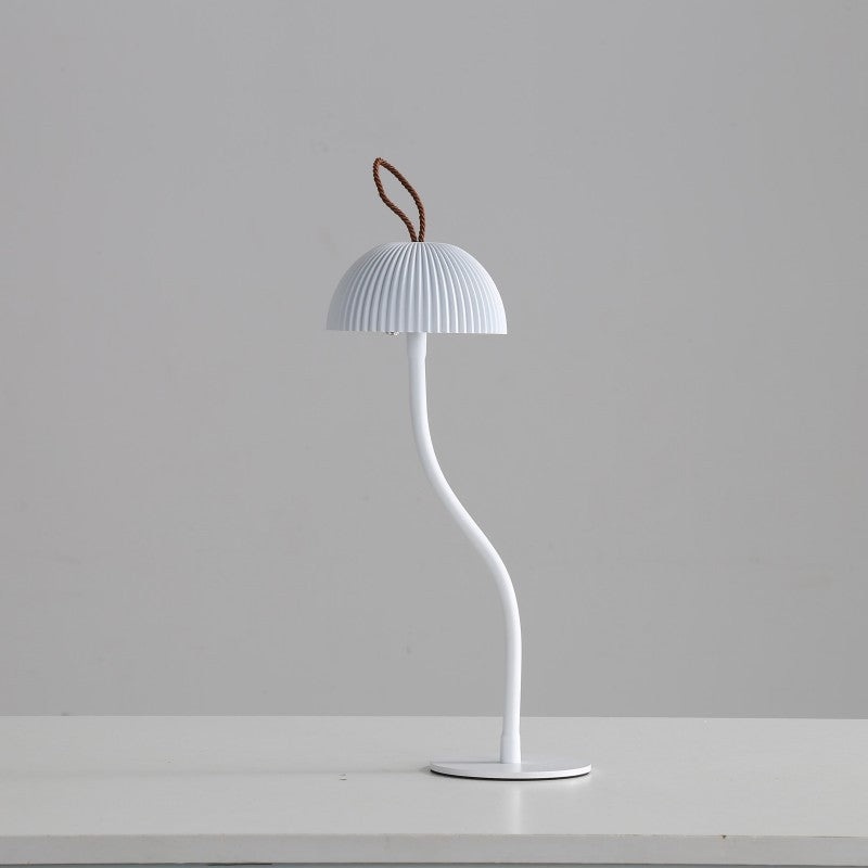 White Three-dimensional stripes Sleek Minimalist LED Mushroom Table Lamp – Rechargeable 3-Color Touch Control, Bar & Ambient Light
