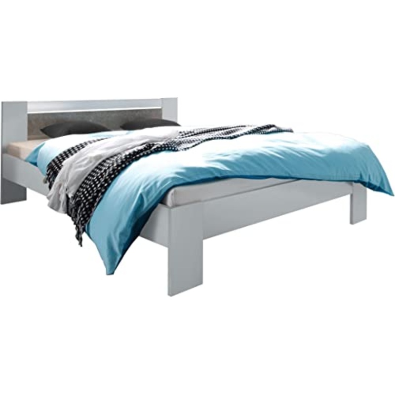AVANTI TRENDSTORE – Pinturas – Letto Francese, compreso Materasso in Schiuma di Poliuretano e doghe, in Laminato di Diversi Colori Disponibile, Dimensioni: Lap 145x68x204 cm (Bianco – Grigio)