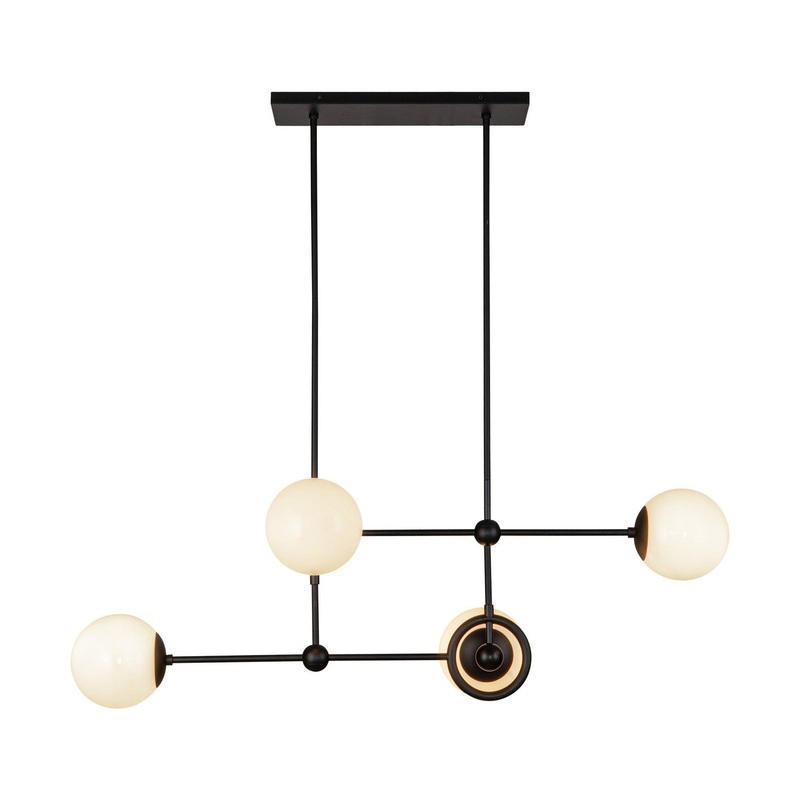 Four Light Chandelier from the Fiore Collection in Matte Black/Glossy Opal Glass Finish by Alora