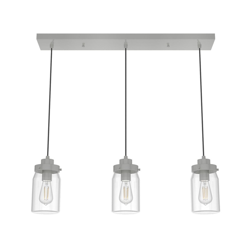 Three Light Cluster Linear from the Devon Park Collection in Brushed Nickel Finish by Hunter