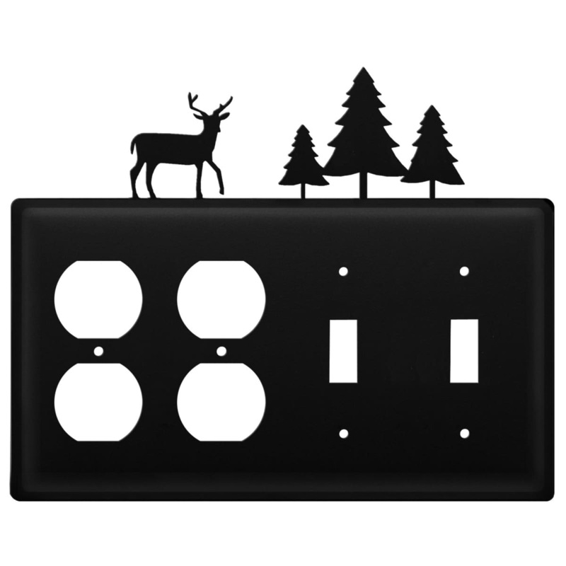 Village Wrought Iron EOOSS-203 Quad Deer & Pine Trees Double Outlet and Double Switch Cover CUSTOM Product