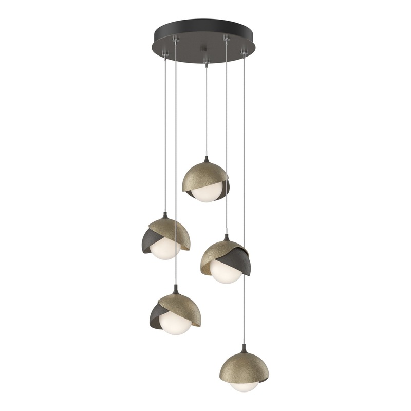 Brooklyn 5-Light Double Shade Pendant Dark Smoke Soft Gold