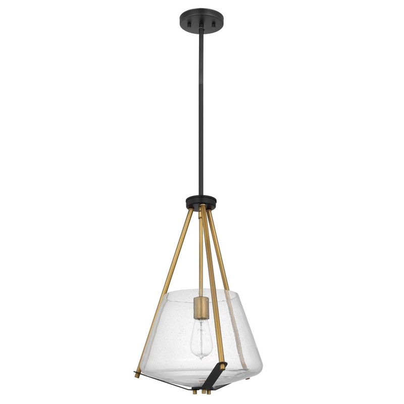 One Light Pendant from the Starlight Collection in Matte Black/Natural Brass Finish by Nuvo Lighting