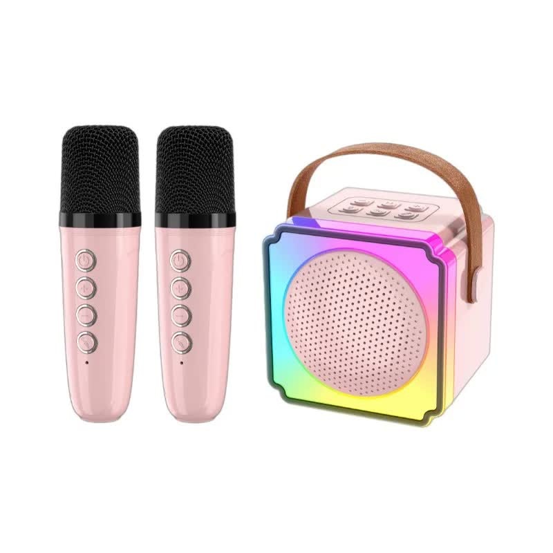 Pink Fun Portable Party Speaker – Karaoke Machine with Two Wireless Microphones and Voice Effects