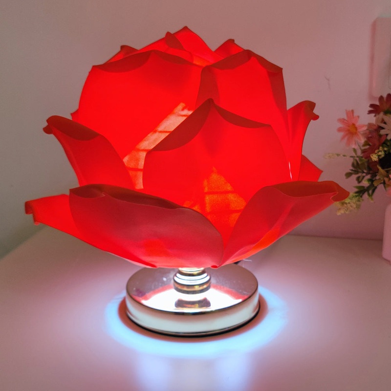Red Elegant Lotus Flower Table Lamp – Decorative Bedside Night Light for Bedroom Ambiance