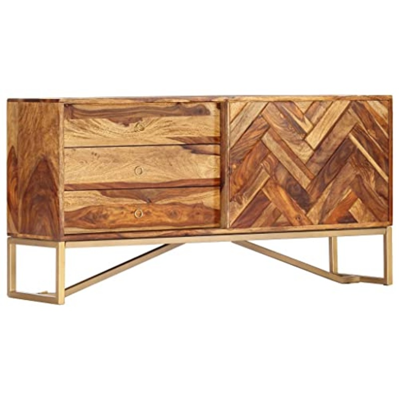 vidaXL Credenza Bassa Stile retr Artigianale con Cassetti e Ante Madia Armadietto Lucidato 118x30x60 cm Marrone Legno Massello di Sheesham