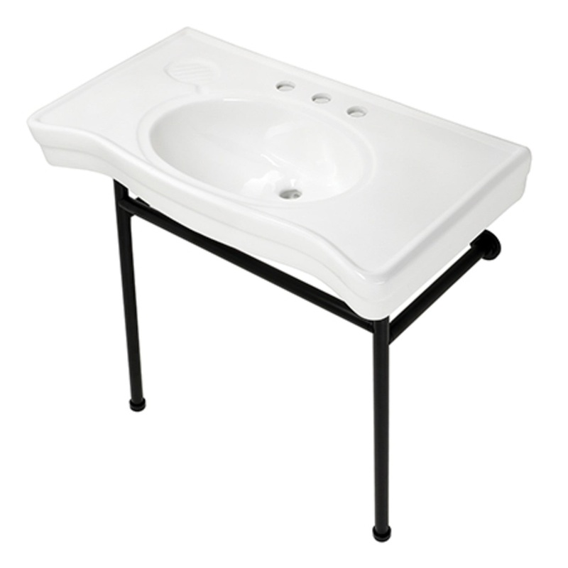 Bristol VPB28140W80 36-Inch Console Sink with Stainless Steel Legs (8-Inch, 3 Hole), White/Matte Black