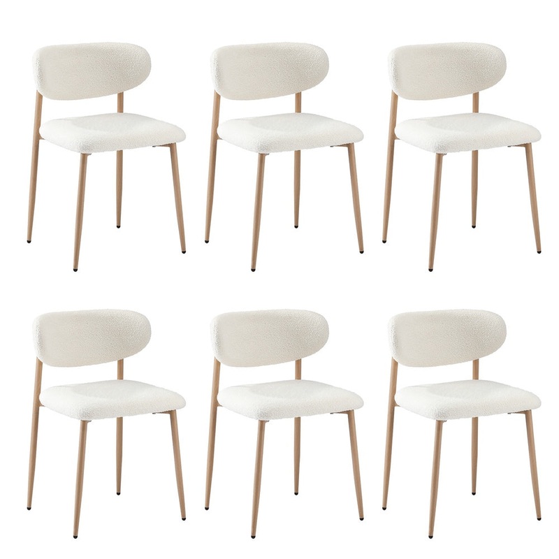 Oikiture 6x Dining Chairs Boucle Fabric Wood&White