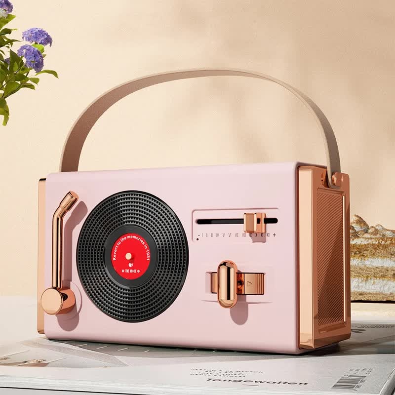 Pink Retro Record Player Style Bluetooth Speaker – Portable Wireless Turntable Design Audio