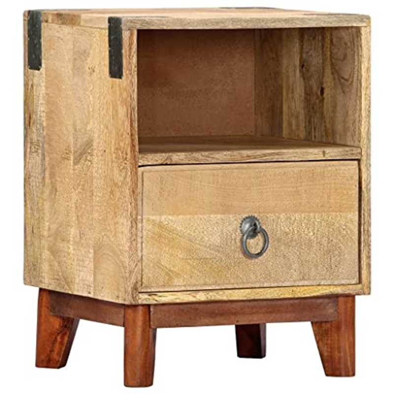 vidaXL Comodino Comodino Tavolino da Notte Solido Robusto Resistente Pratico Comodo Utile Armadietto 40x30x52 cm in Legno Massello di Mango Grezzo