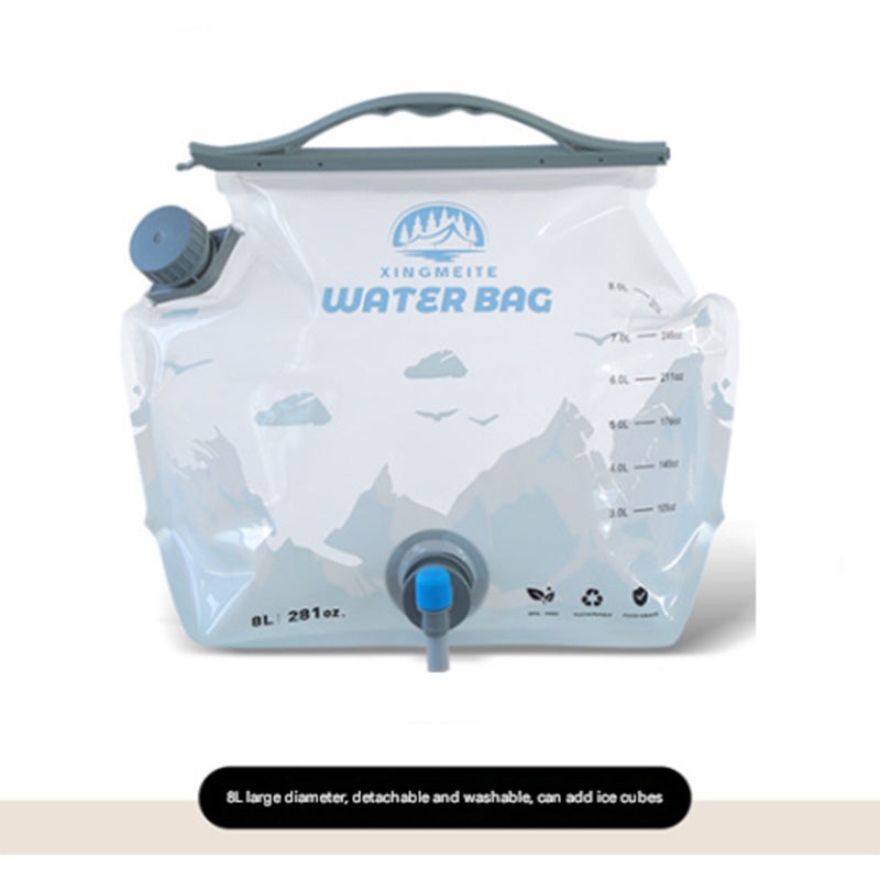 1 Piece Grey 8L Foldable Water Bag – Large Capacity Portable Water Carrier with Spigot for Camping & Outdoors