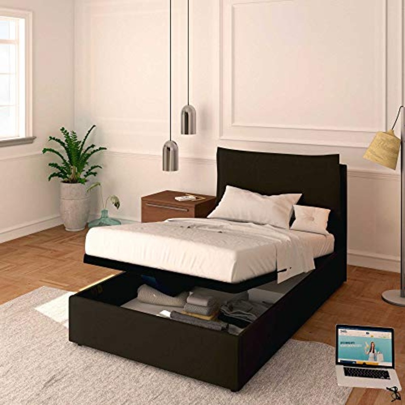 Baldiflex Letto Piazza e Mezza con Contenitore Modello Licia in Ecopelle, Rete a Doghe, per Materassi Piazza e Mezza 120×200 cm, Testiera Finemente Imbottita, colore DK Chocolate