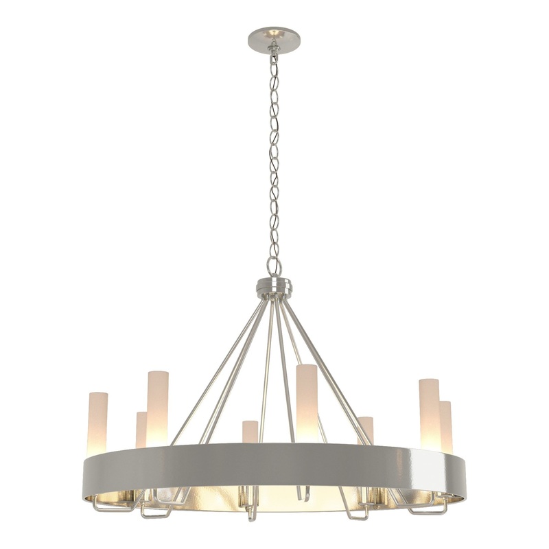 Banded Ring Chandelier Sterling Frosted Glass