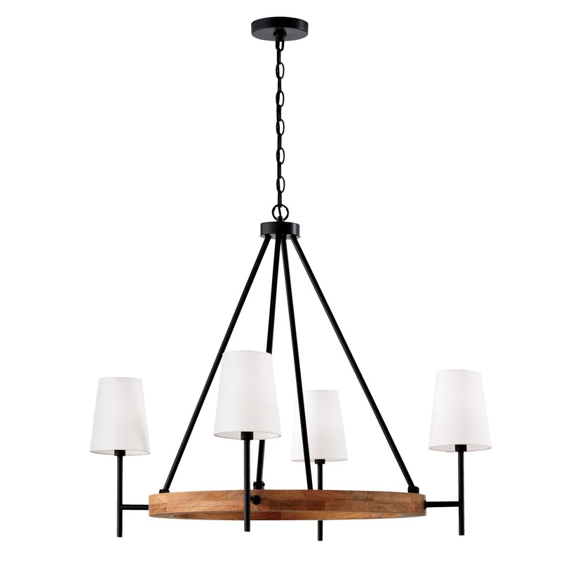 Four Light Chandelier from the Jonah Collection in Light Wood and Matte Black Finish by Capital Lighting