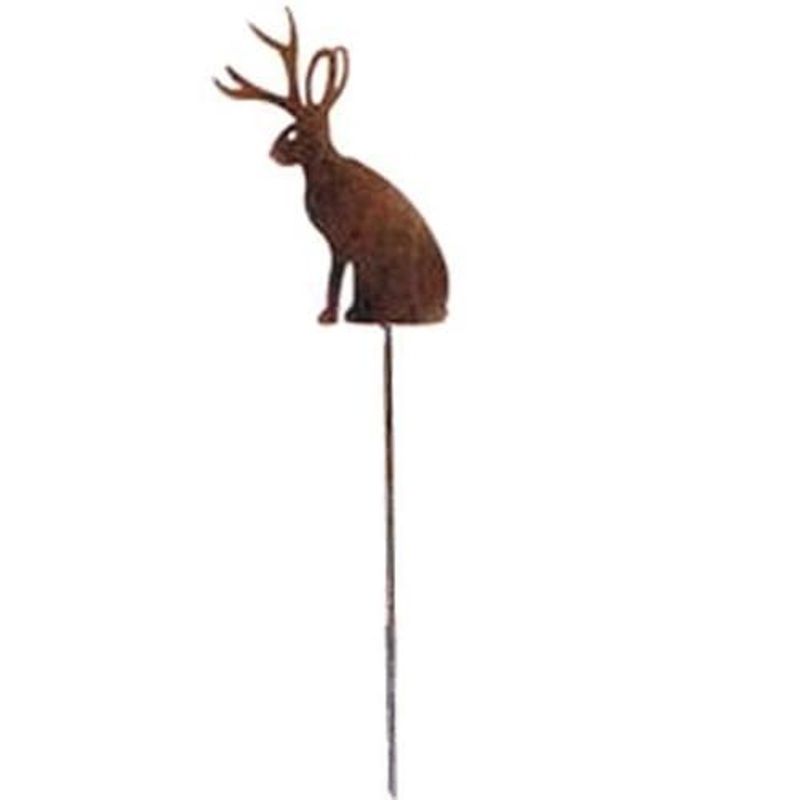 Village Wrought Iron RGS-267 Jackalope Rusted Garden Stake