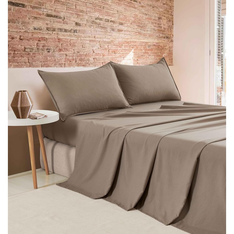 Vintage Washed Microfibre Sheet Set (Truffle, Double)
