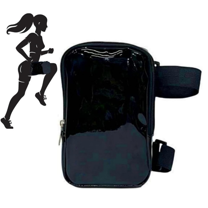 Black Shiny Holographic Thigh Holster Bag – Hands-Free Festival & Hiking Gear