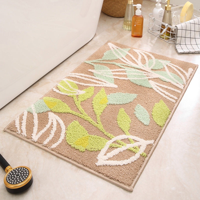 Brown Green Leaves Bathroom Mat – Super Absorbent Non-Slip Rug (40x60cm), Toilet Floor Mat for Bathroom/Bedroom/Entryway