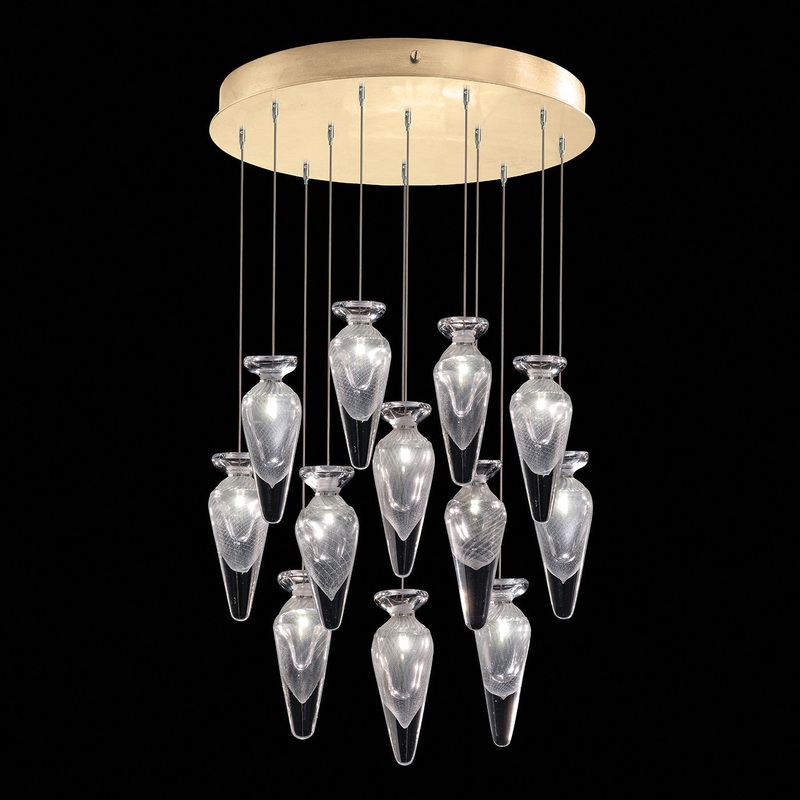 Essence 21″W Round Pendant Gold/Clear Tear