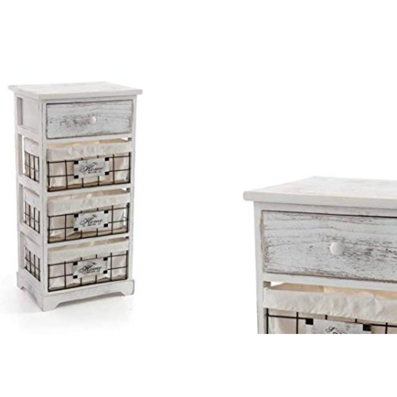GICOS IMPORT EXPORT SRL Mobile cassettiera in Legno Bianca 4 cassetti Decorate Home 37 * 27 * 73 cm Shabby Chic ZIH-787751
