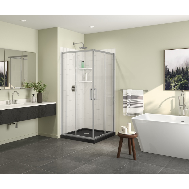 MAAX 107482-900-084-000 Scarlet 36 x 36 Acrylic Corner Drain Shower Kit in Black with Clear Glass in Chrome