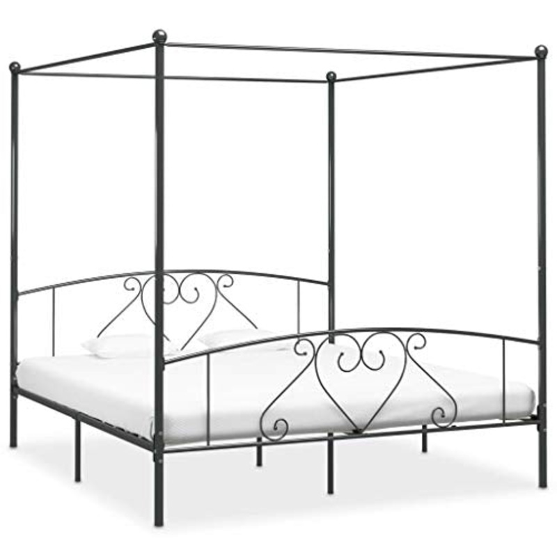 SKM Letto a Baldacchino Grigio in Metallo 180×200 cm (29kg)
