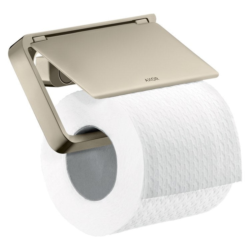 Toilet Paper Holder Universal SoftSquare with Cover Polished Nickel Metal Wall Mount