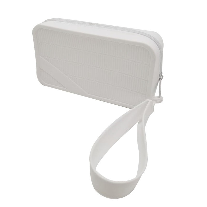 White Silicone Zipper Storage Pouch – Stylish Multi-Purpose Organizer with Wrist Strap