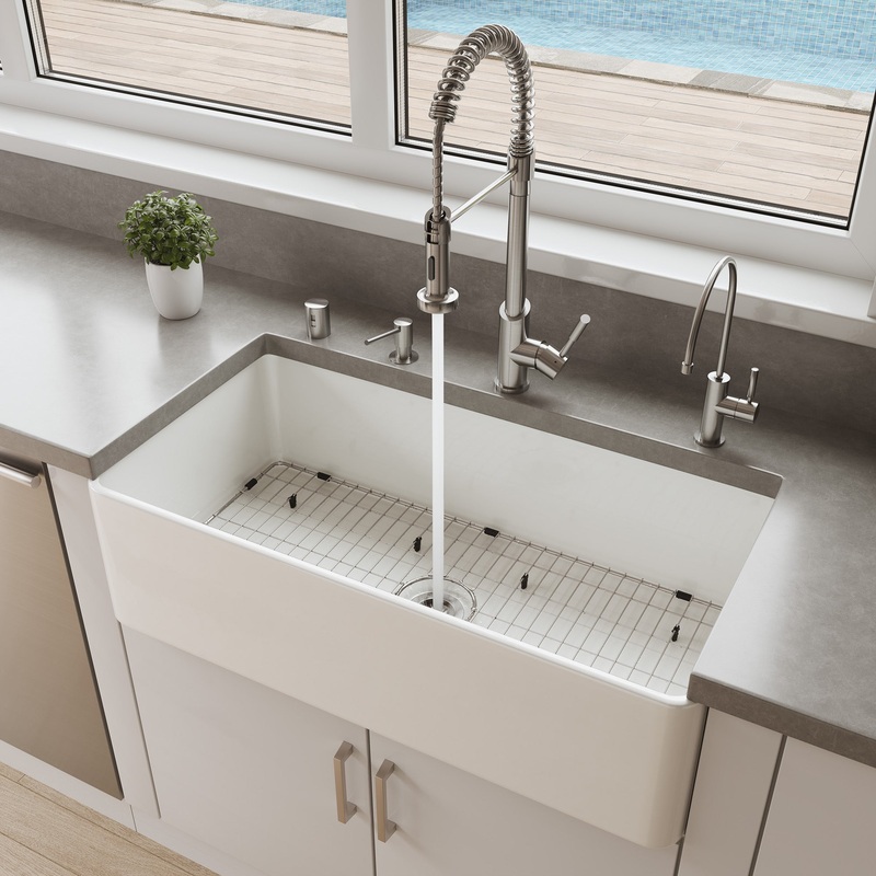 ALFI brand ABF3618 36″ White Thin Wall Single Bowl Smooth Apron Fireclay Kitchen Farm Sink