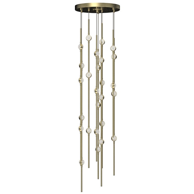 Constellation Andromeda Short 12″ Round LED Pendant Satin Brass with Clear Faceted Acrylic 2700K 10′ Adjustable Cord