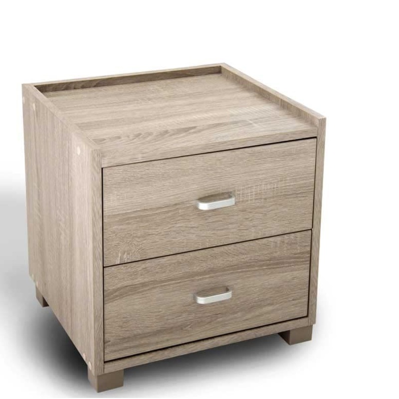 Giardicasa Comodino 2 CASSETTI H44*43 * 40 Rovere Sbiancato Moderno Elegante
