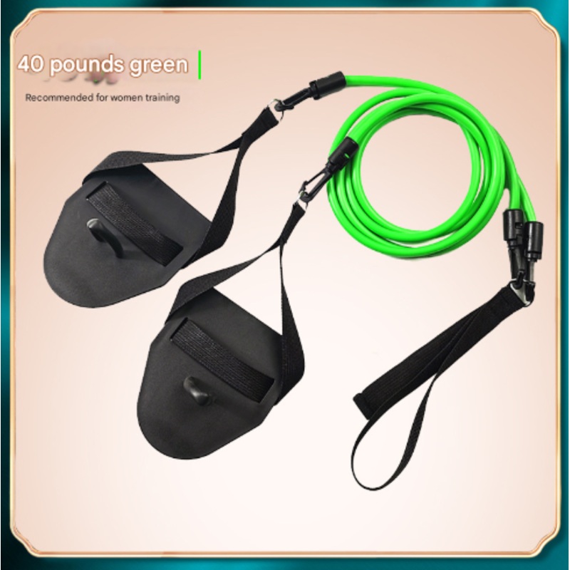 Green Flippers [Training Stroke] [40lbs] Swim Resistance Band Trainer – Dry-Land Arm Strength & Stroke Exercise Cords