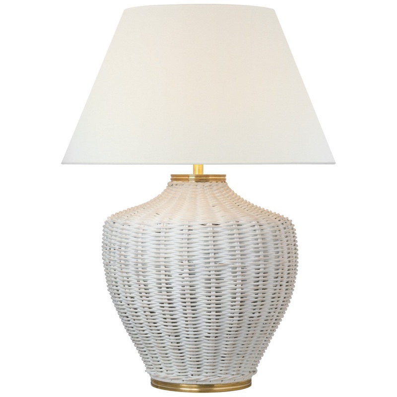 LED Table Lamp from the Evie Collection in White Wicker Finish by Visual Comfort Signature