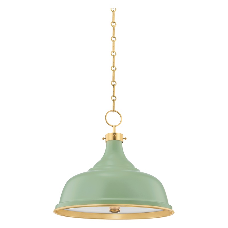 Painted No.1 3-Light Pendant Aged Brass/Leaf Green Combo