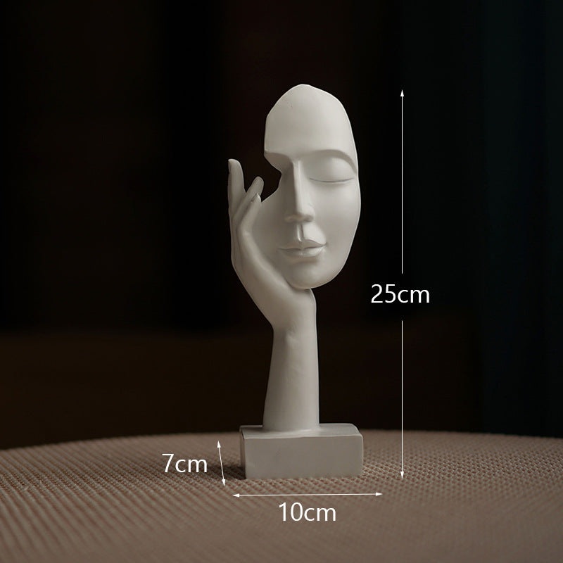White Style 1 Elegant Abstract Face Sculpture – Modern Resin Art Figurine, Hand & Mask Home Decor Accent