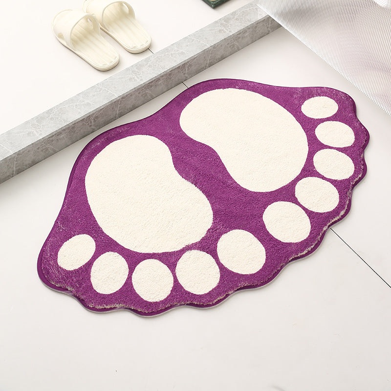 2 Pcs Purple And White Foot-Shaped Plush Bath Mat – Non-Slip Absorbent Bathroom Rug for Bedroom and Doorway (50x80cm)