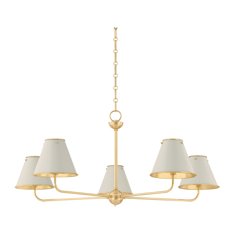 Burghley 5-Light Chandelier Aged Brass/Off-White