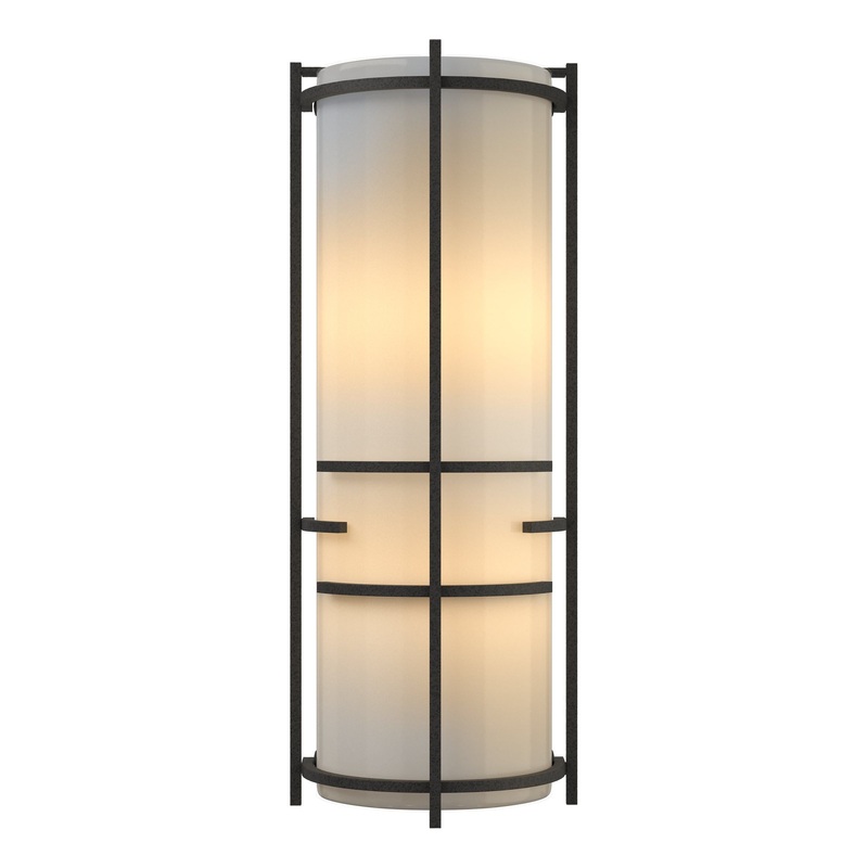 Extended Bars Sconce Natural Iron Ivory Art Glass (CC)