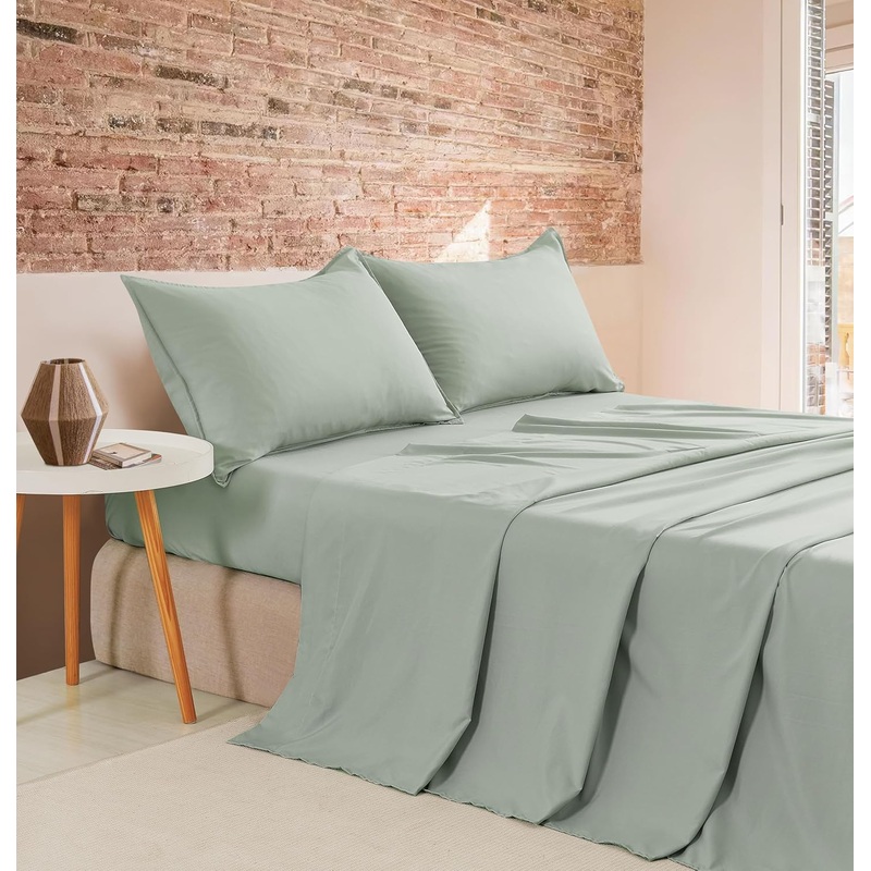 Vintage Washed Microfibre Sheet Set (Sage, King)