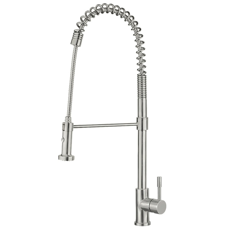 Waterhaus Lead Free, Solid Stainless Steel Commerical Single-Hole Faucet with Flexible Pull Down Spray Head, Swivel Spout Support Bar and Solid Lever Handle