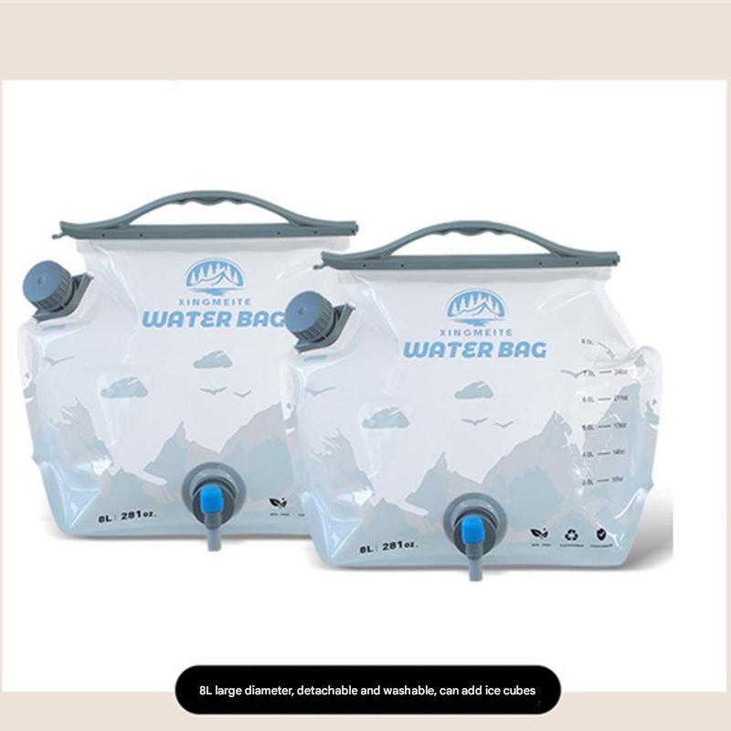 2 Pcs Grey 8L Foldable Water Bag – Large Capacity Portable Water Carrier with Spigot for Camping & Outdoors