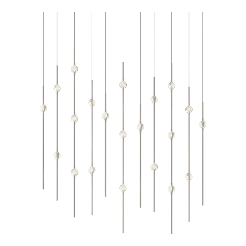 Aries 36″ Rectangle LED Pendant Satin Nickel with Clear Faceted Acrylic 2700K 10′ Adjustable Cord