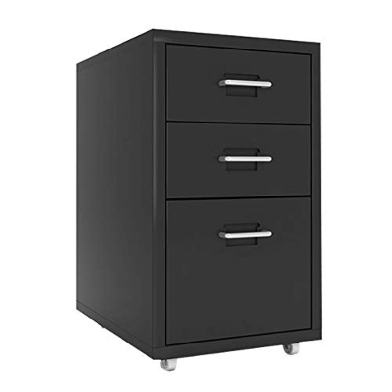 Comodini Comodino Tre-cassetto del Comodino Metallo Comodino Camera da Letto Governo di Immagazzinaggio Ufficio Governo di Immagazzinaggio Camera da Letto (Color : Black, Size : 41 * 28 * 48.6cm)