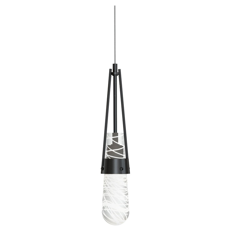 Link Blown Glass Low Voltage Mini Pendant Ink Clear Glass with White Threading (YJ)