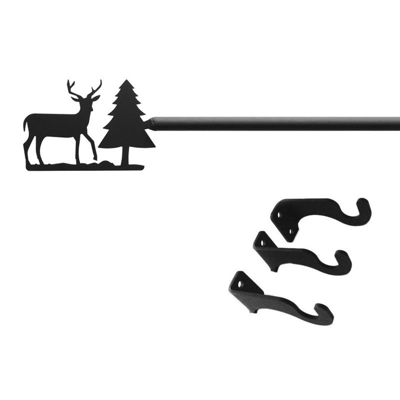 Village Wrought Iron CUR-203-130-S Deer Pine Curtain Rod XL (Hardware is INCLUDED)