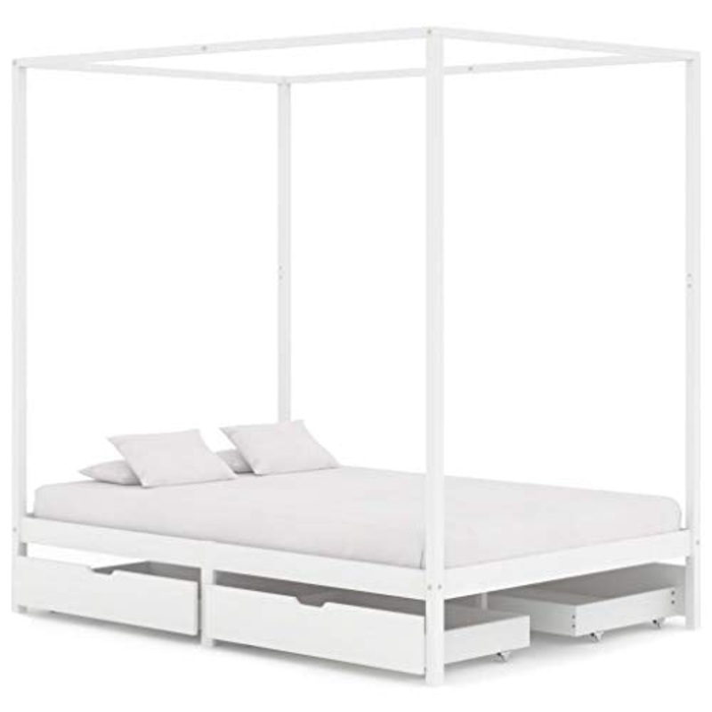 FAMIROSA Giroletto con Baldacchino 4 Cassetti Bianco in Pino 140×200 cm
