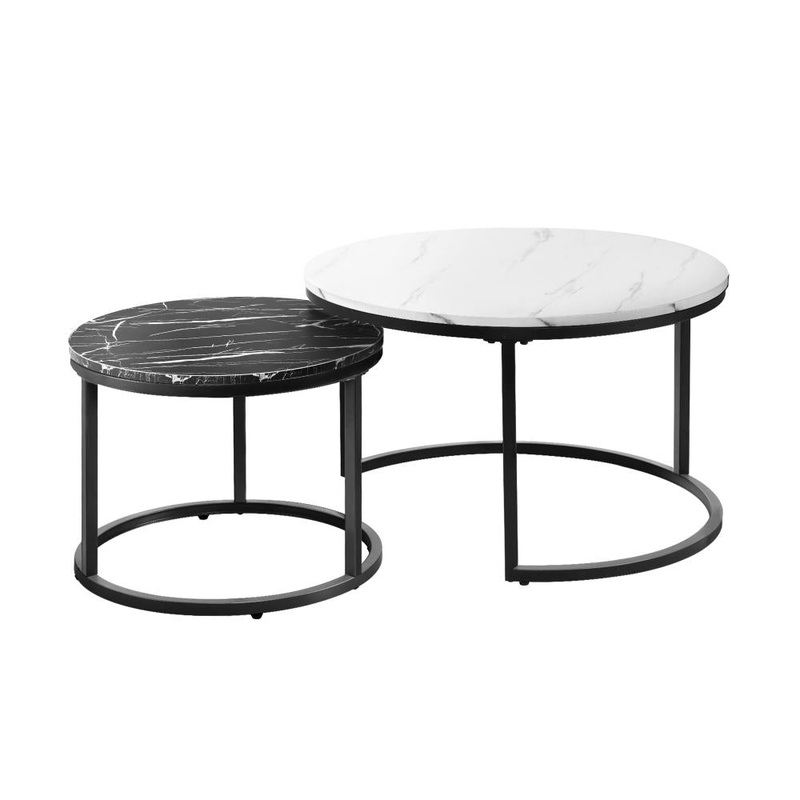 Set of 2 Coffee Table Round Nesting White & Black