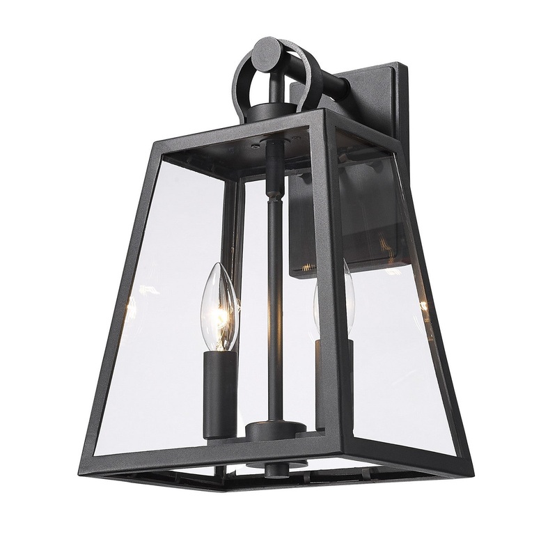 Two Light Outdoor Wall Sconce from the Lautner Collection in Natural Black Finish by Golden